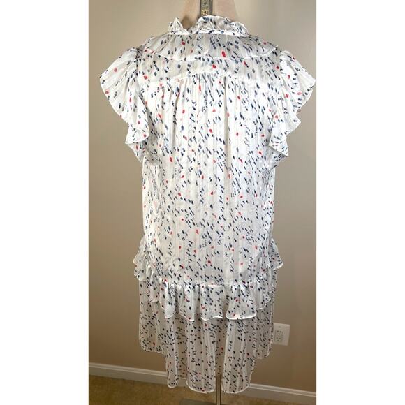 Sabina Musayev White Dot Sun Ruffle Lace Front Metallic Mini Dress Size XS - Picture 6 of 8